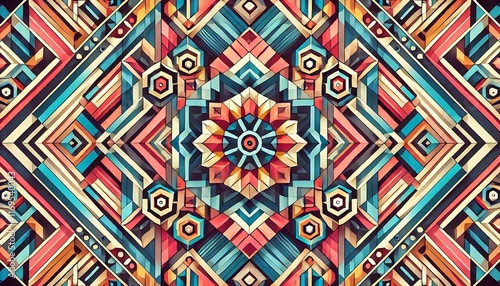 Wallpaper Mural Geometric kaleidoscope patterns in vibrant multi-colors with dynamic symmetry created using generative AI for banners Torontodigital.ca