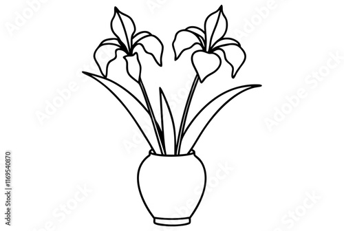 Minimalist Flower Vase Vector Illustration in Black and White