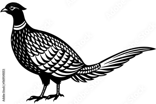 Minimalist Black and White Pheasant Vector Illustration