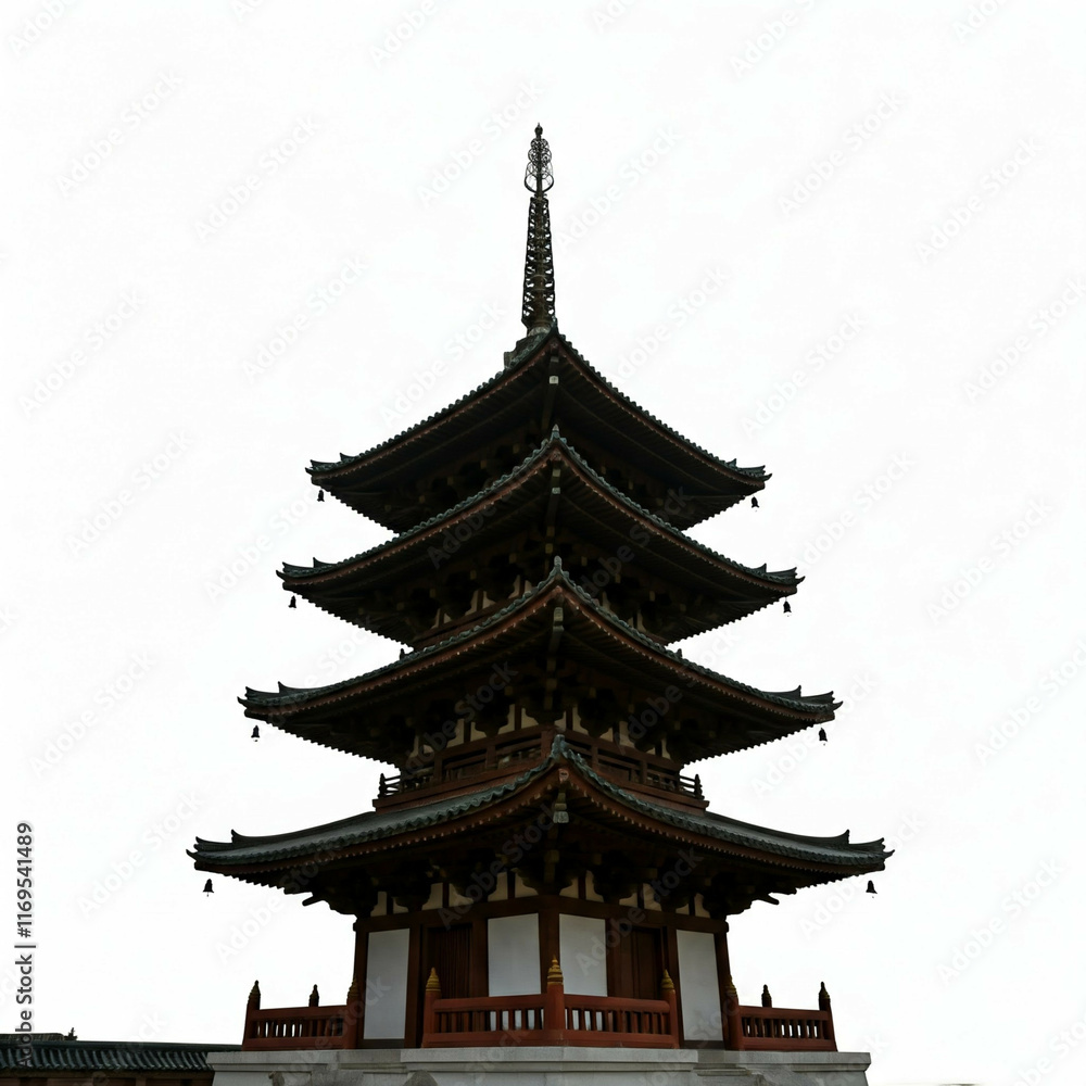 traditional japanese pagoda temple building architecture isolated on white background