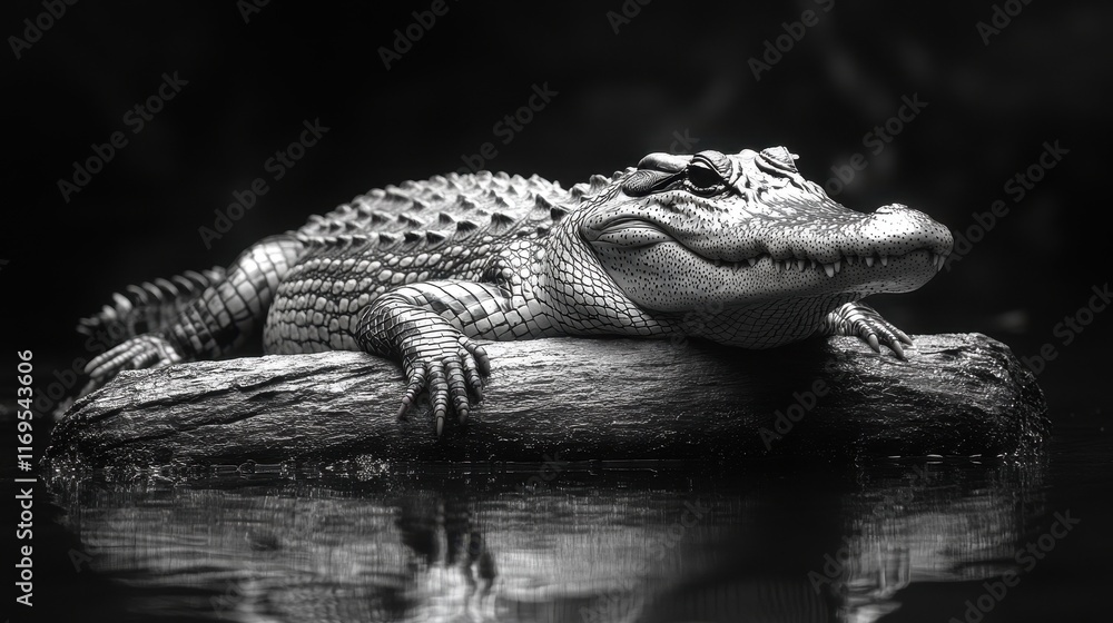 Fototapeta premium Serene Photo of an Alligator Basking in the Middle of a Wetland
