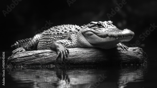 Serene Photo of an Alligator Basking in the Middle of a Wetland photo