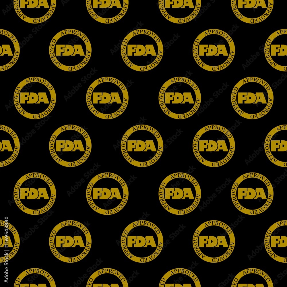 Naklejka premium FDA Approved Icon seamless pattern isolated on black background