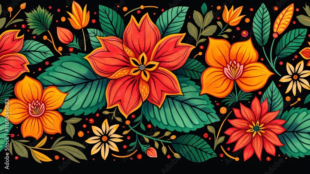 Vibrant Floral Border Pattern AI Art Seamless Design Vibrant Floral Border Pattern AI Art Seamless Design