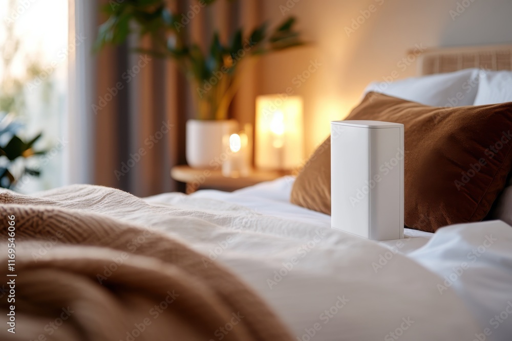 Obraz premium A beautifully arranged cozy bedroom featuring soft lighting and stylish decor, creating a warm and inviting atmosphere perfect for relaxation and restful nights.
