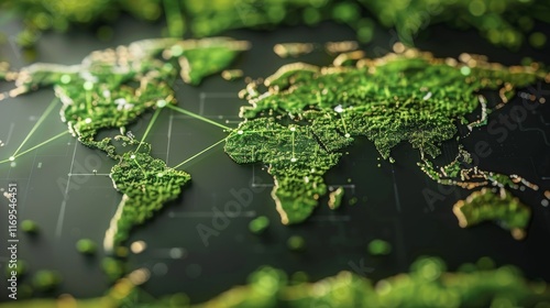 A map of the world with green arrows highlighting sustainable business connections