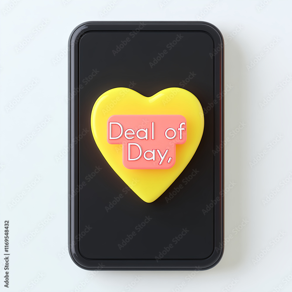 logistics online trading automation concept. Bright heart-shaped sale button on a black background promoting a deal of the day. logistics online trading automation concept. Bright heart-shaped sale button on a black background promoting a deal of the day.