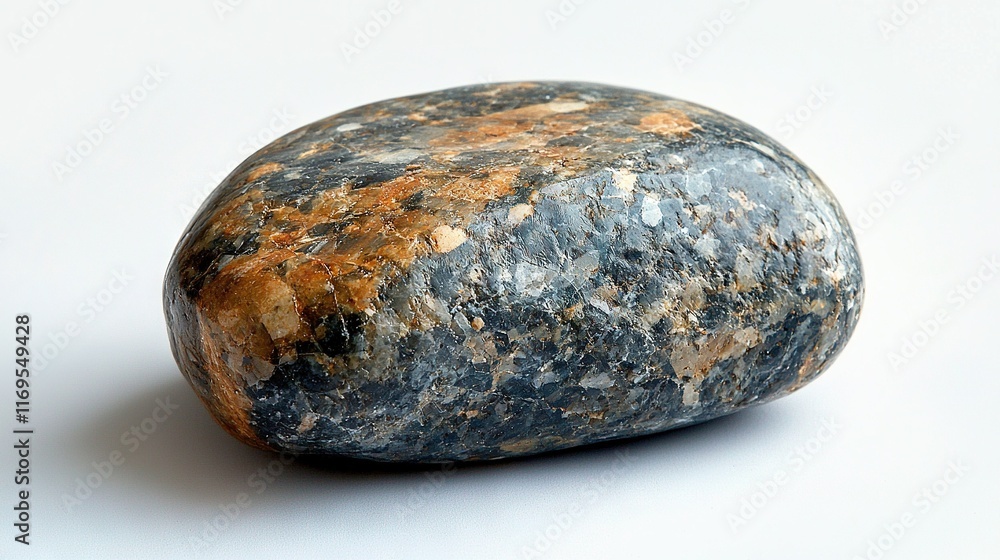 A rock sits on a white table with a green plant A rock sits on a white table with a green plant