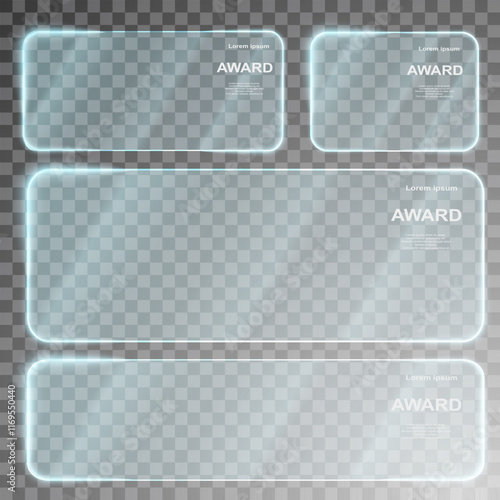 Set of Transparent Glass Plates: Realistic Window Mockups, Mirrors, Clear Showcase Panels, Acrylic Frames, and Glossy Textures for Creative Designs and Display Projects on Transparent Background