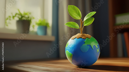 Um globo com uma planta crescendo dentro dele, adequado para uso em ambientes educacionais ou ambientais. Crescendo. Illustration