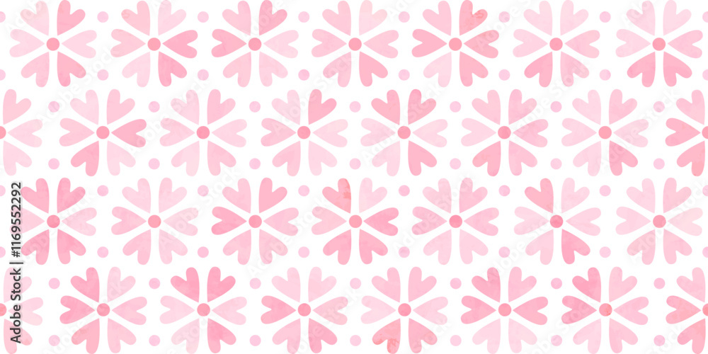Fototapeta premium Flowers seamless print. Cute red spring background. Hearts petals pattern for Valentine's day, girly wrapping paper, decor, textile