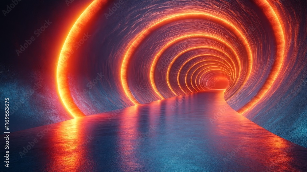 A tunnel with a blue and orange glow A tunnel with a blue and orange glow