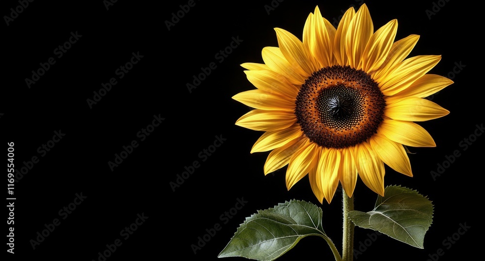 Obraz premium Bright sunflower blooming against a dark background in a minimalistic style