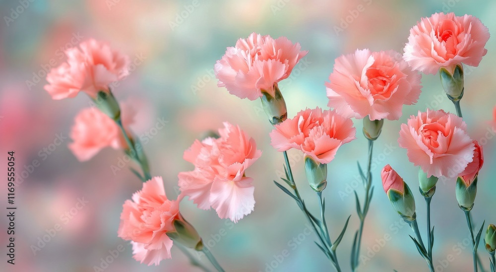 Pink carnations in a soft pastel background create a serene floral display Pink carnations in a soft pastel background create a serene floral display