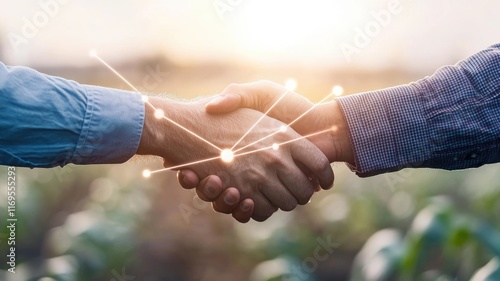 Wallpaper Mural Business partnership and connection in agriculture setting at sunrise Torontodigital.ca