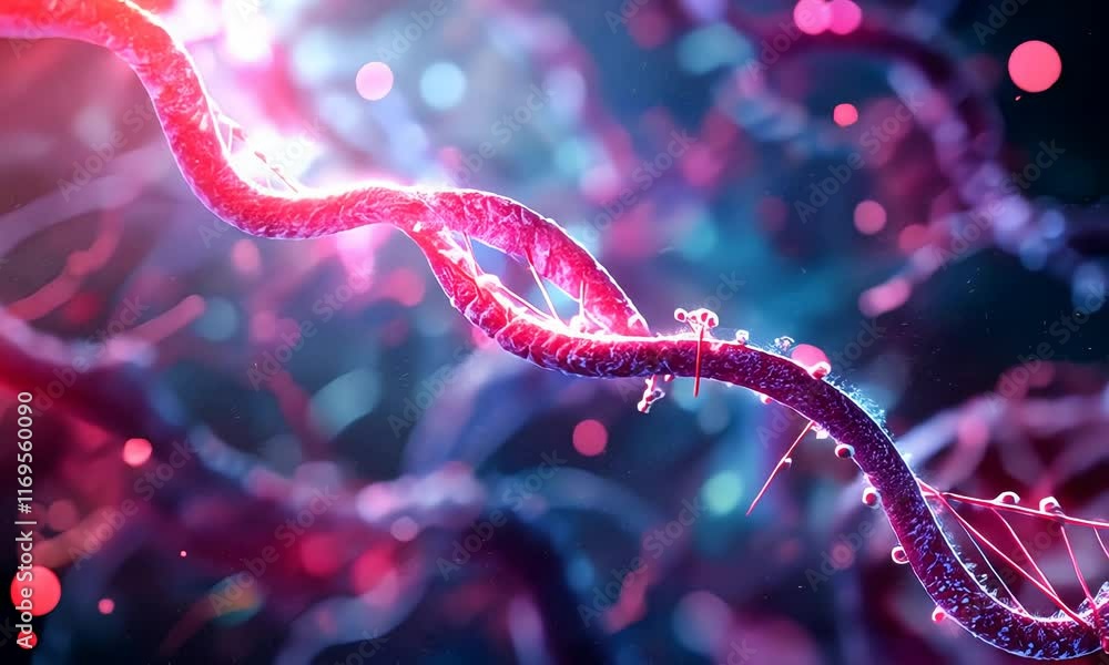 Glowing DNA strand in vibrant futuristic design