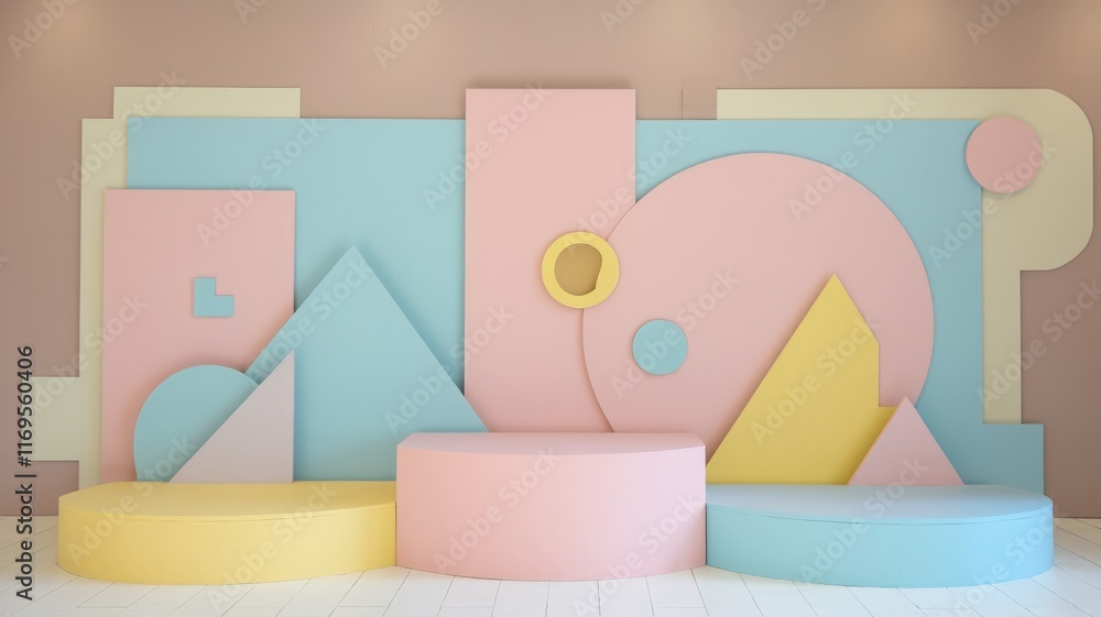 Abstract pastel-colored geometric podium and wall background
