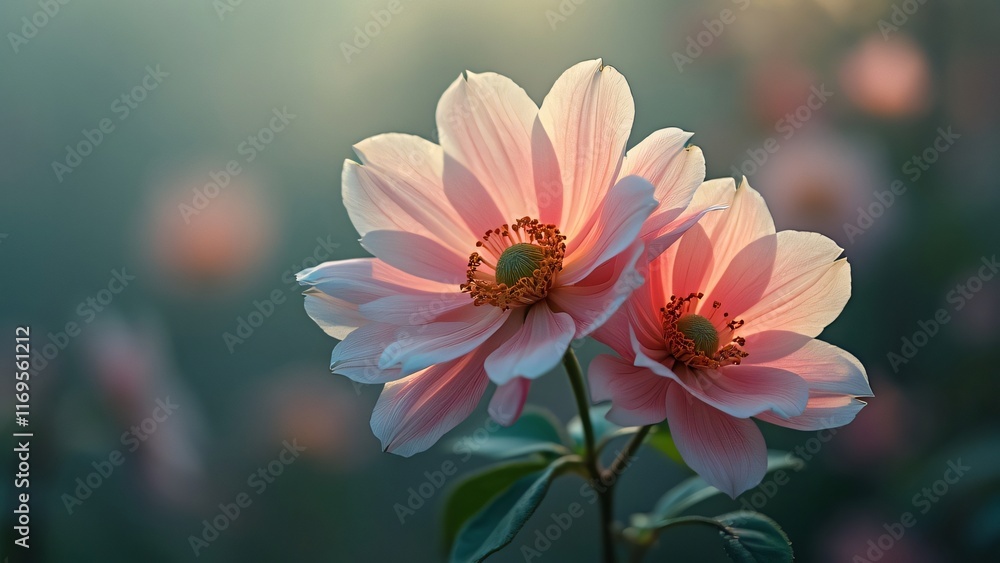Delicate Pink Flowers in Soft Sunlight Botanical Photography Delicate Pink Flowers in Soft Sunlight Botanical Photography