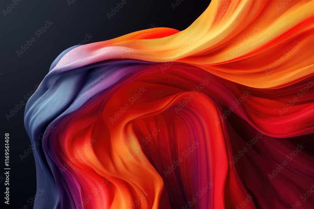 Obraz premium Abstract swirling fabric in vibrant hues of orange, red, and purple.