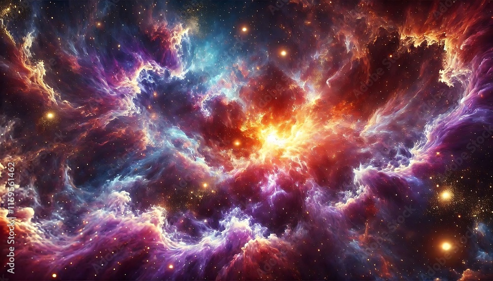 Vivid cosmic nebula clouds with glowing star clusters and swirling patterns of purple and orange hues generated using generative AI for banners. Vivid cosmic nebula clouds with glowing star clusters and swirling patterns of purple and orange hues generated using generative AI for banners.
