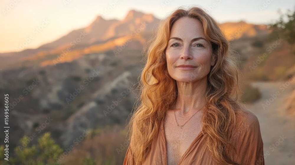 A woman enjoys golden hour outdoors. A woman enjoys golden hour outdoors.