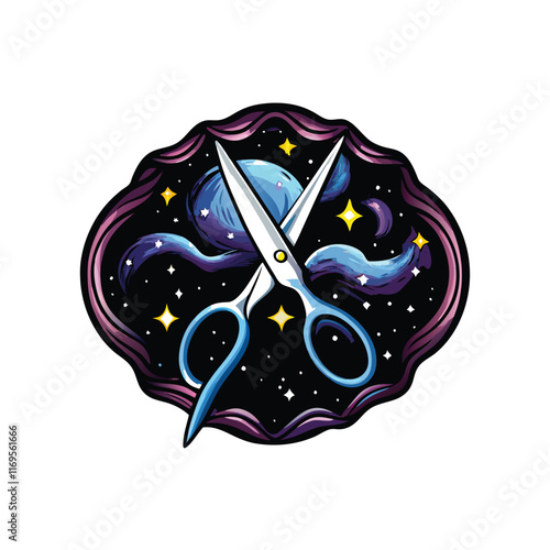 A pair of scissors cutting through the fabric of a space-like universe.