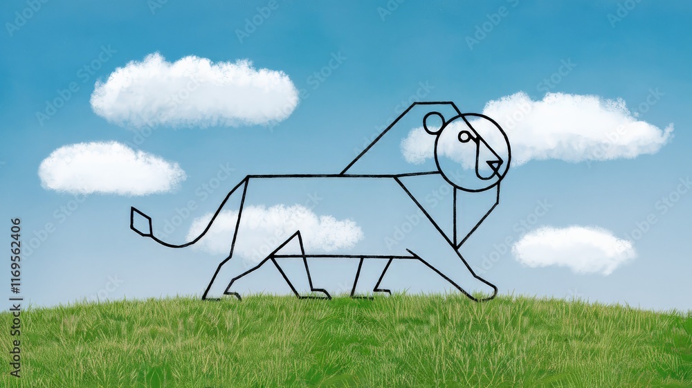 Stylized artistic depiction of a lion in a simplistic hand-drawn style