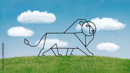 Obraz na płótnie Stylized artistic depiction of a lion in a simplistic hand-drawn style w salonie