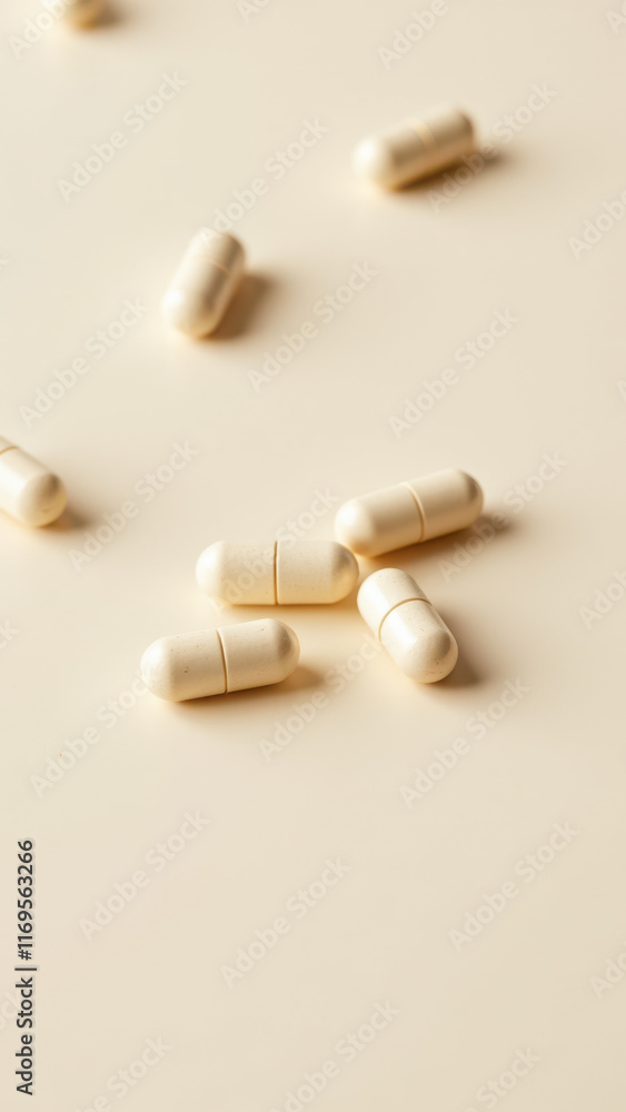 Magnesium Glycinate capsules on a table. Magnesium Glycinate capsules on a table.