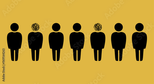 Silhouettes of people with head and messy ball instead of head, fighting stress, depression, emotional burnout, mental disorder and other psychological problems concept