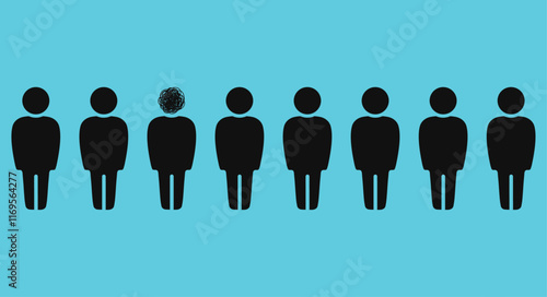 Silhouettes of people with head and messy ball instead of head, fighting stress, depression, emotional burnout, mental disorder and other psychological problems concept
