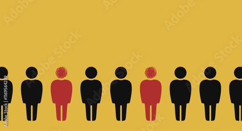 Silhouettes of people with head and messy ball instead of head, fighting stress, depression, emotional burnout, mental disorder and other psychological problems concept