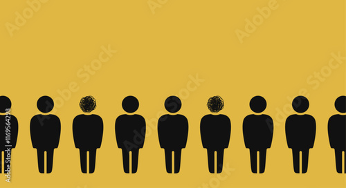 Silhouettes of people with head and messy ball instead of head, fighting stress, depression, emotional burnout, mental disorder and other psychological problems concept