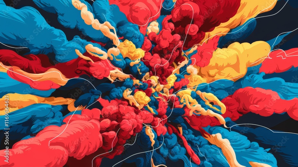 Abstract explosion of vibrant color clouds in digital illustration