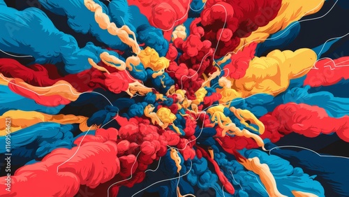 Obraz na płótnie Abstract explosion of vibrant color clouds in digital illustration w salonie