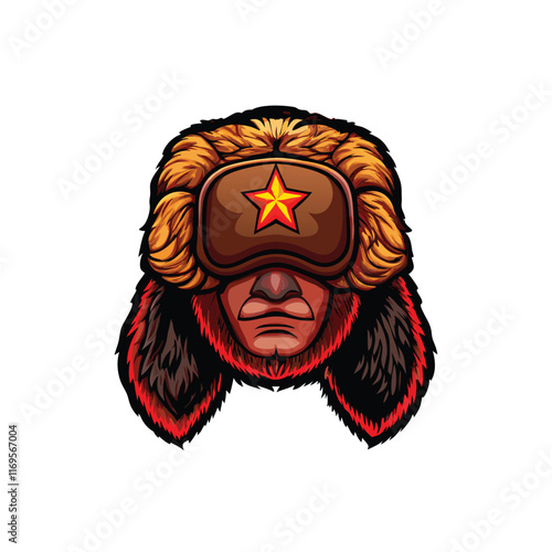 A detailed illustration of a Russian ushanka hat with fur detailing and ear flaps.