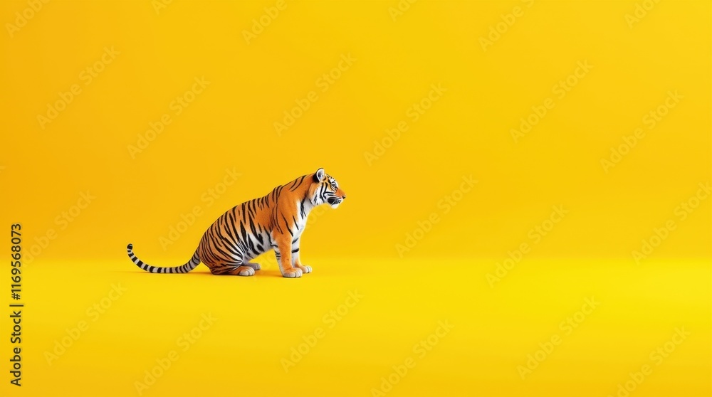 Profile View of a Solid Yellow Tiger in Minimalist Style Profile View of a Solid Yellow Tiger in Minimalist Style
