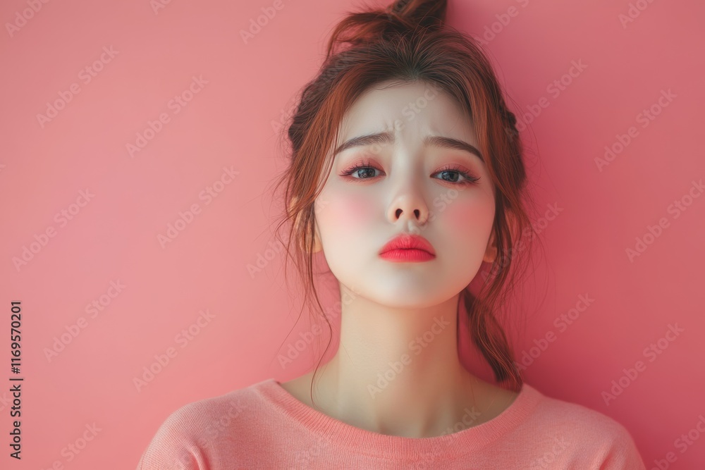 unhappy asian women is on dieting. girl do not want to eat vegetables and dislike taste, Generative AI unhappy asian women is on dieting. girl do not want to eat vegetables and dislike taste, Generative AI