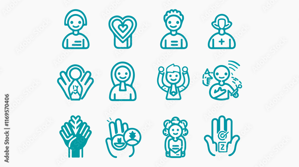 Humanity Help Cooperation Line Style Icon Set Design Humanity Help Cooperation Line Style Icon Set Design