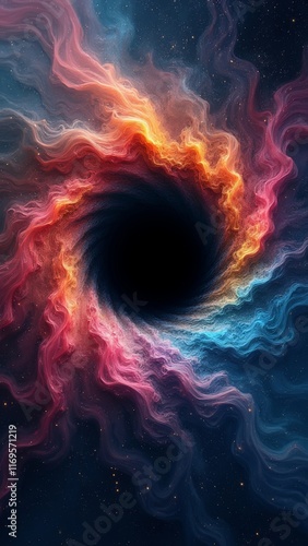 Obraz na płótnie Colorful swirling galaxy-style black hole illustration with vibrant nebulae w salonie