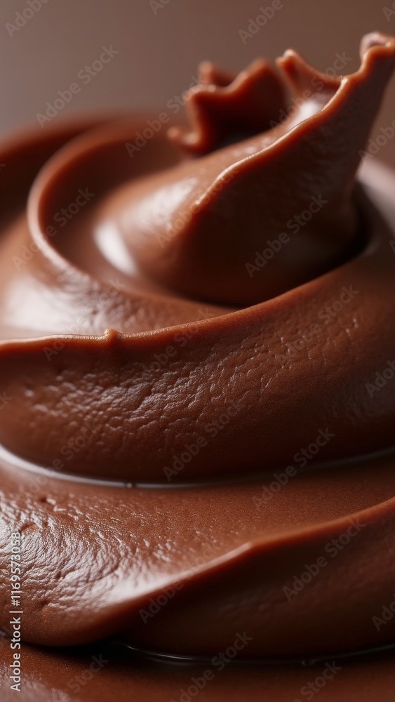 Close-up swirl of smooth chocolate cream with rich texture