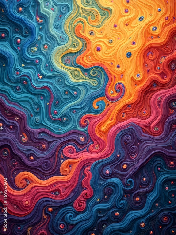 Futuristic glowing digital landscape with pink and blue neon light particles and wave structures