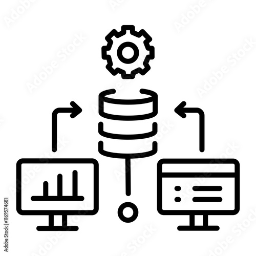 A linear style icon of data handling process 