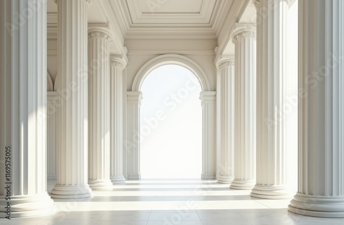 Obraz na płótnie Neoclassical hallway with tall white columns and arched entrance w salonie