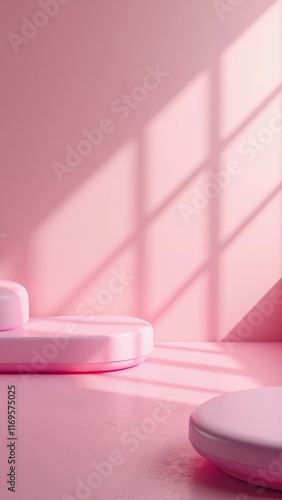 Obraz na płótnie Minimal pink podiums in abstract room with shadows from window w salonie