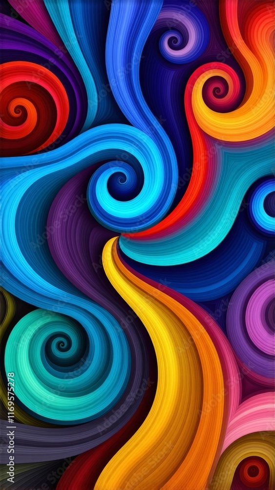 Colorful swirling abstract illustration with vibrant paint-like textures