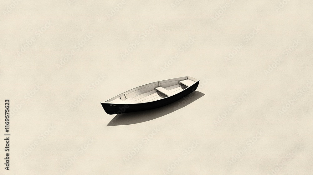 A monochrome image depicts a boat on water, casting a shadow underneath it A monochrome image depicts a boat on water, casting a shadow underneath it