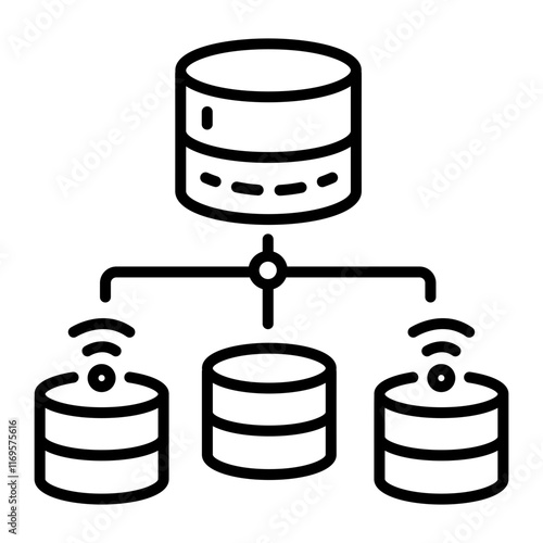 Database cluster icon in linear style 