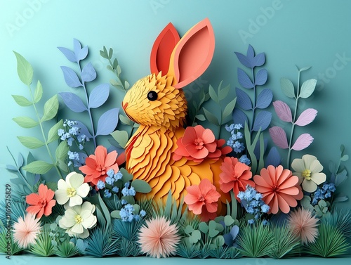 Colorful Paper Cut Easter Rabbit Art
