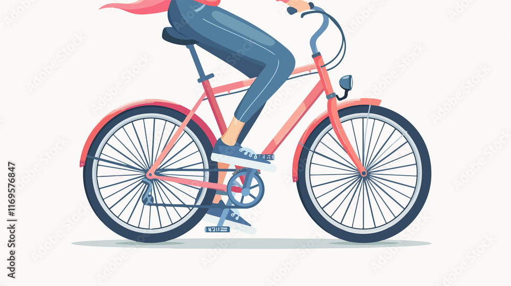 Fototapeta premium Woman Riding Bike in City - Vector Illustration of Legs in Urban Environment